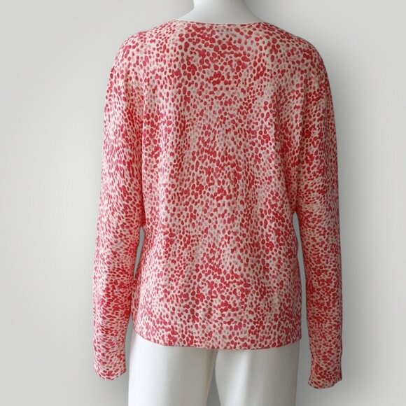TALBOTS Woman's Petite S White Pink Animal Print BUTTON CARDIGAN SWEATER - Picture 7 of 9